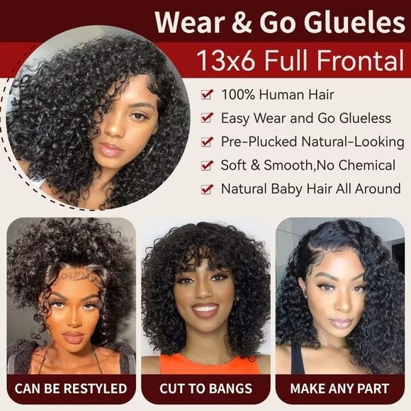 HUMAN HAIR 13x6 Deep Wave Lace Front Wigs Curly Bob 180% Density Glueless Wig 8” - Picture 7 of 16